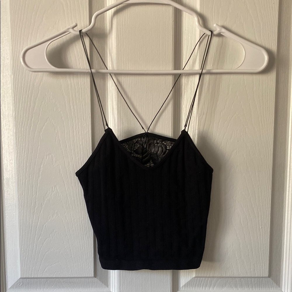 Tilly's Black Ribbed Crop Lace Back Camisole